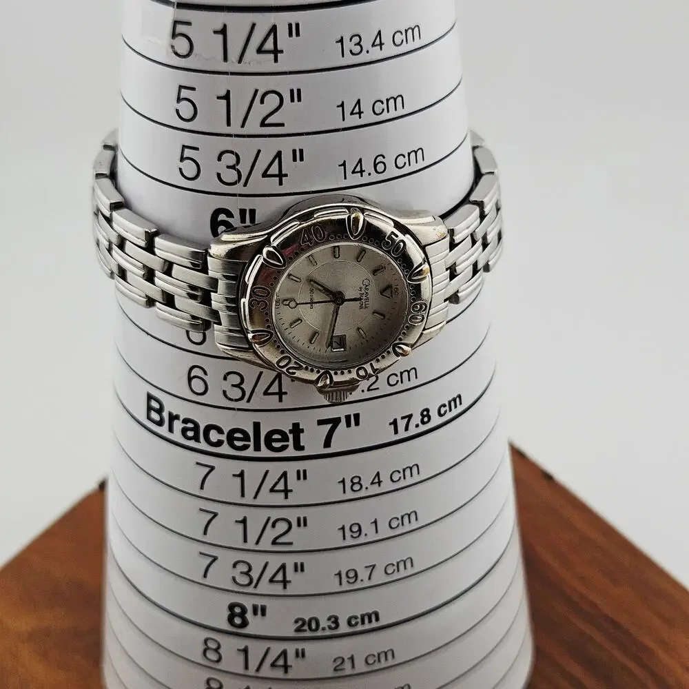 Carvelle By Bulova Silver Tone Date Dial Chronograph Watch Chunky Link Band - Picture 7 of 7